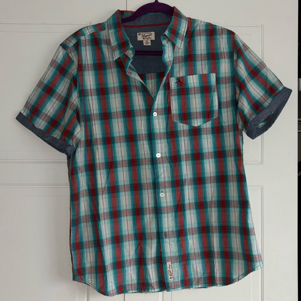 Penguin boys plaid button down shirt